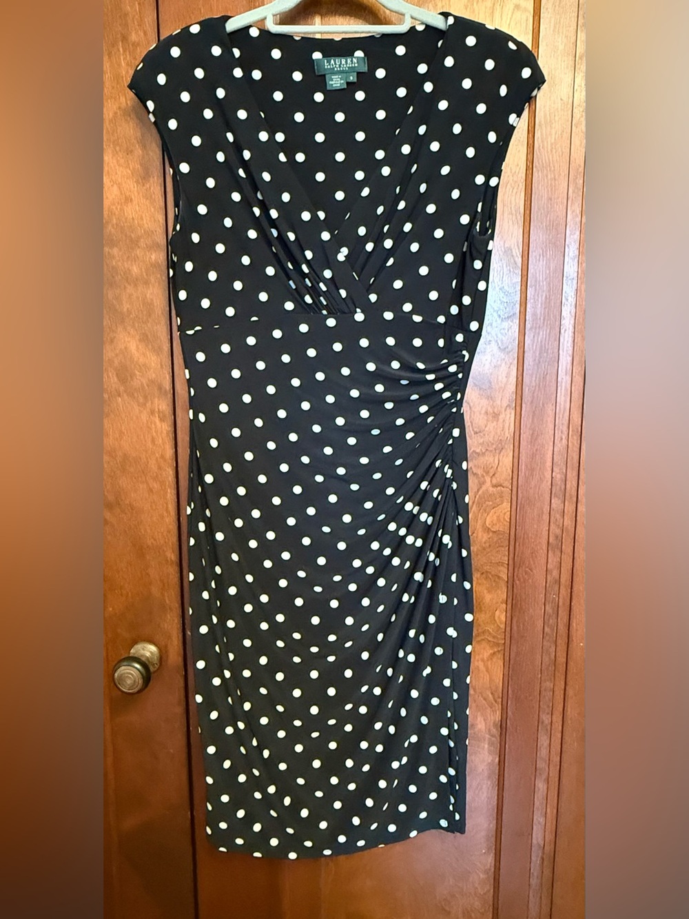 ✨ Ralph Lauren Black & White Polka Dot Ruched Dress | Size 6